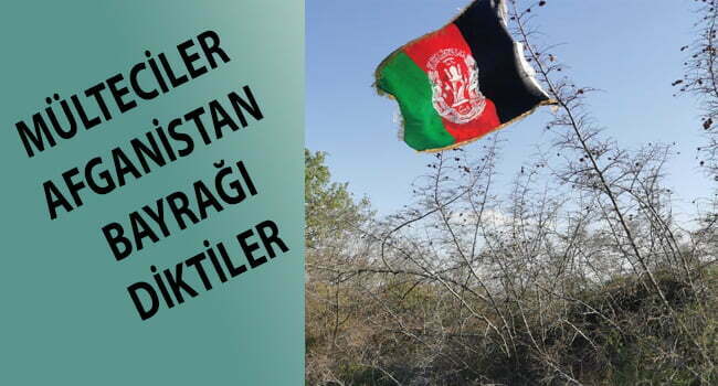 Mülteciler Kozlukebir belediyesi sınırlarında Afganistan bayrağı diktiler